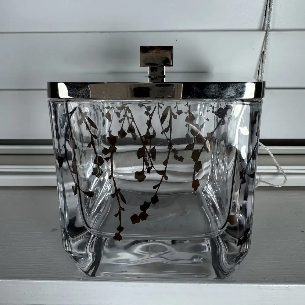 Hotel Firenze Heavy Glass Vanity Jar, Silver Floral Design Qtip Cotton Ball